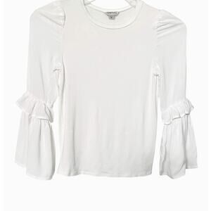HABITUAL LONG SLV CREW NECK PULL-OVER TOP, WOMENS, 12, WHITE, BELL SLV/RUFFLE